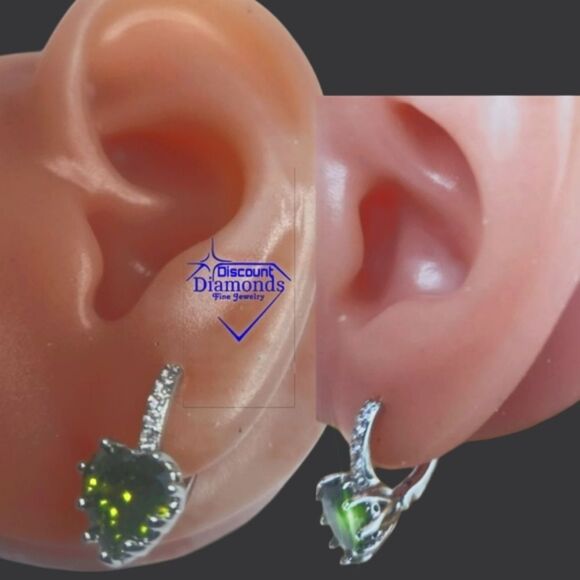 Green Peridot Dangle Earrings & White Baguette Diamonds on 925 Silver - Picture 6 of 6